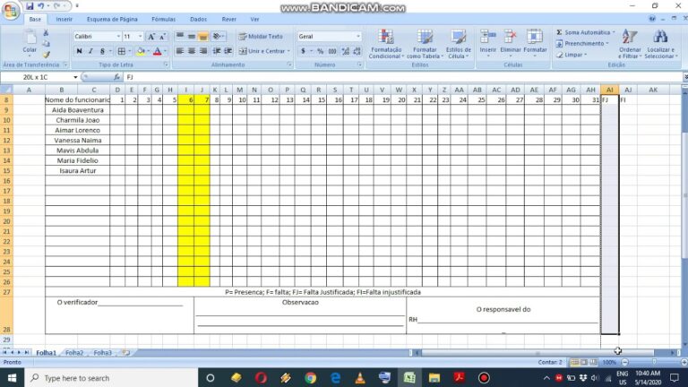 Otimizando o Registo de Assiduidade com Excel